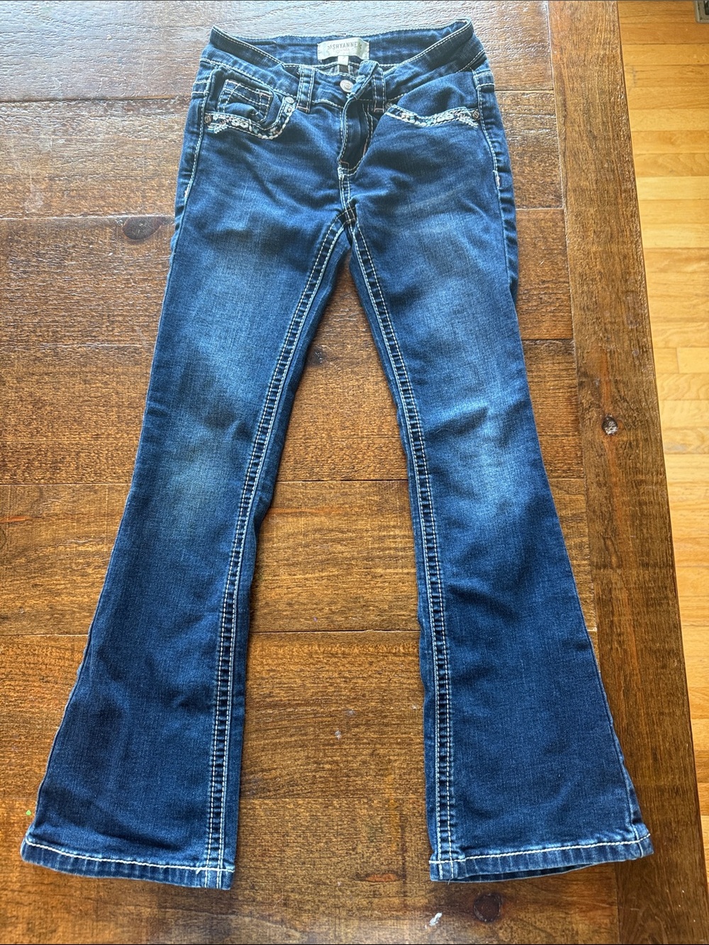 Girl’s Shyanne Dark Blue Flare Jeans with Contrast Stitching